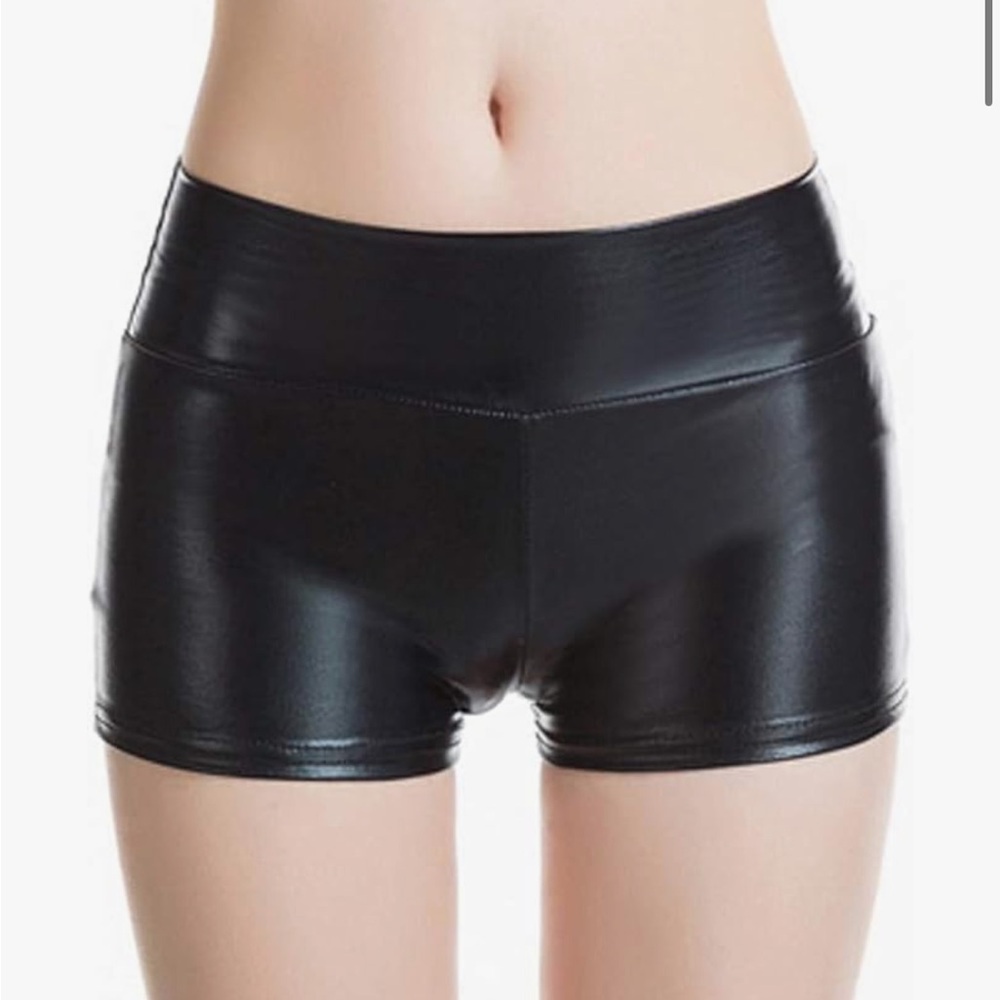 Women's Sexy Rave Glossy Metallic Black Dance Fitness Short Shorts